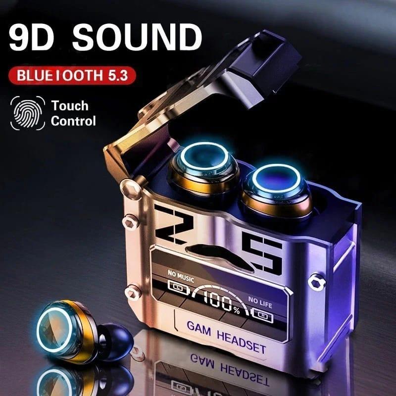Gaming headset with 9D sound and Bluetooth 5.3 on a dark background