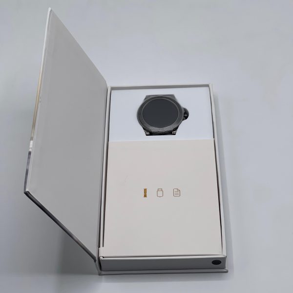 Watch in a white box on a light gray background
