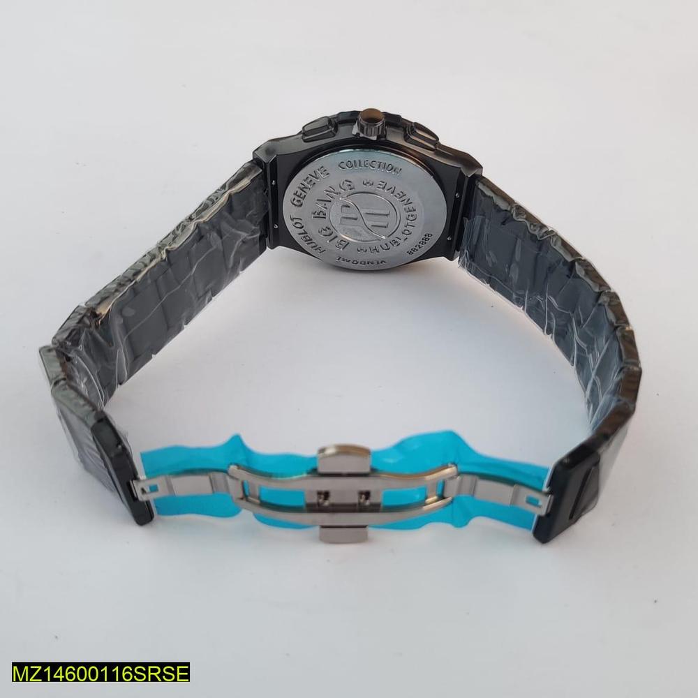 Watch with black and blue band on a white background